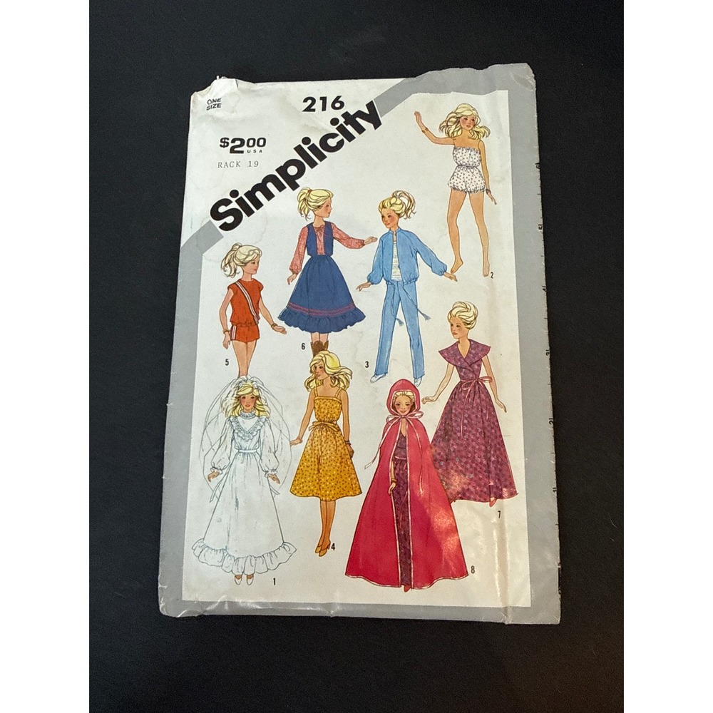 Vintage Simplicity 216 Doll Clothes Sewing Pattern Barbie Darci 11.5-12.5 Inch